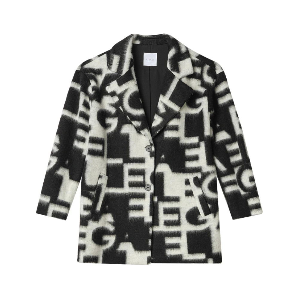 Gaëlle Paris Geometrisch Gestreepte Lange Jas Black Dames