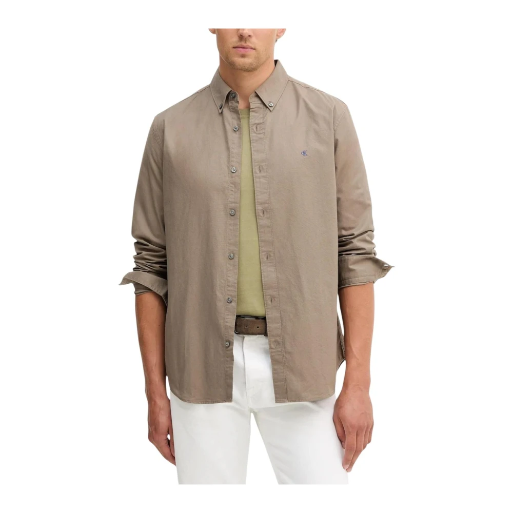 Calvin Klein Jeans Men's Beige Classic Long Sleeve Button-Up Shirt