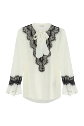 Elegant silkesblus med spetsdetaljer