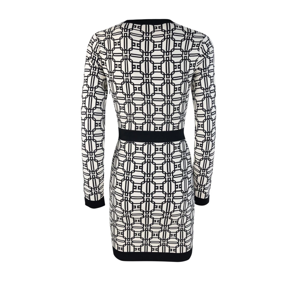 Elisabetta Franchi Witte Monogram Jurk met Gouden Accessoire White Dames