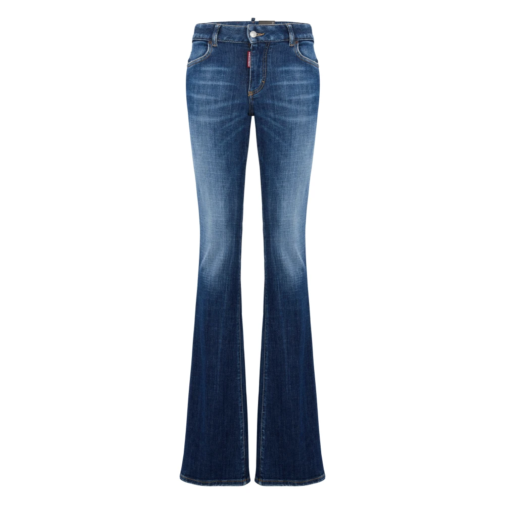 Dsquared2 Wijd uitlopende stretch katoenen jeans met logo Blue Dames