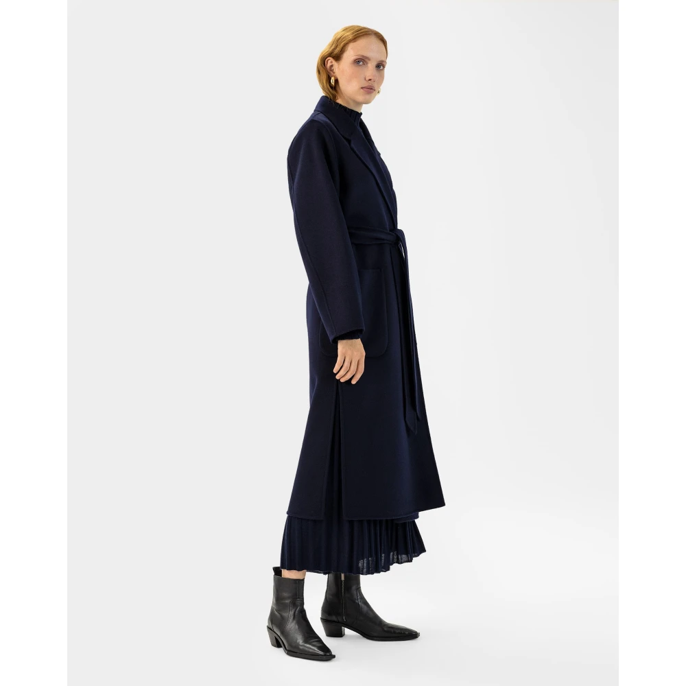 IVY OAK Midi Wollen Jas met Riem en Zakken Blue Dames
