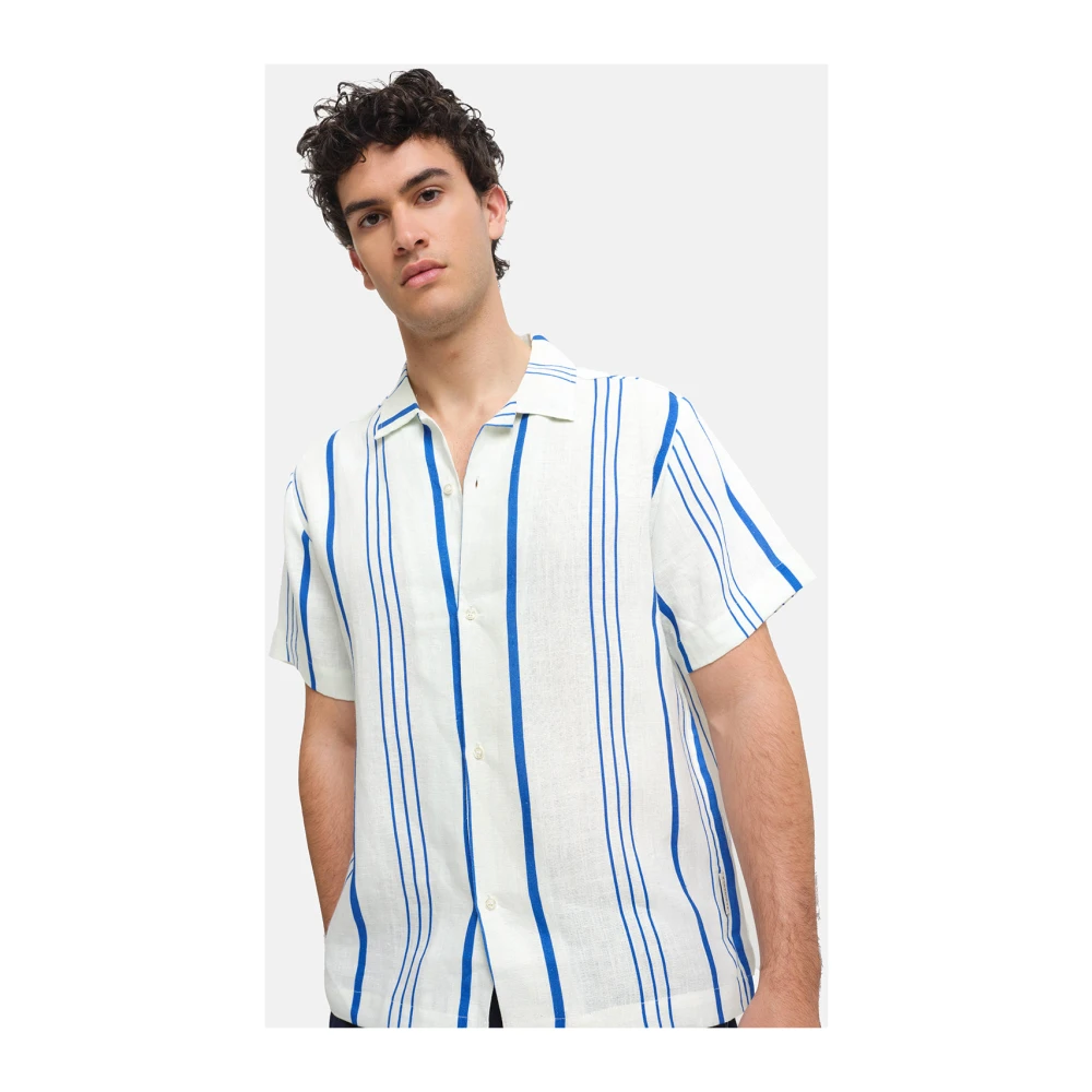 Peninsula Italiaans Linnen Bowling Shirt White Heren