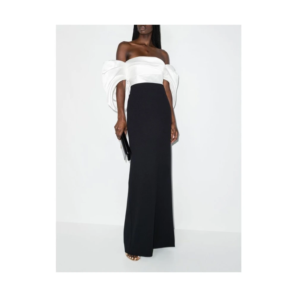 Solace London Crème Zwart Satijnen Gedrapeerde Jurk Multicolor Dames
