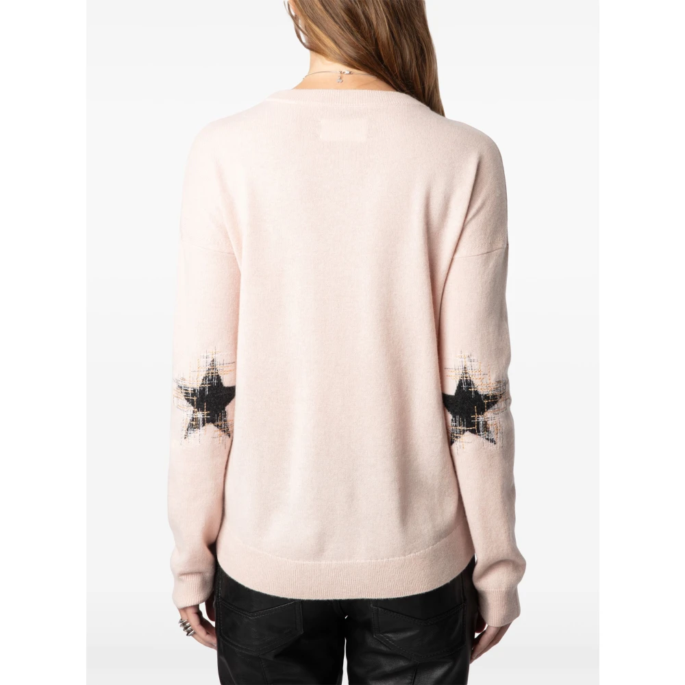 Zadig & Voltaire Lichtroze Kasjmiertrui met Sterrenpatches Pink Dames