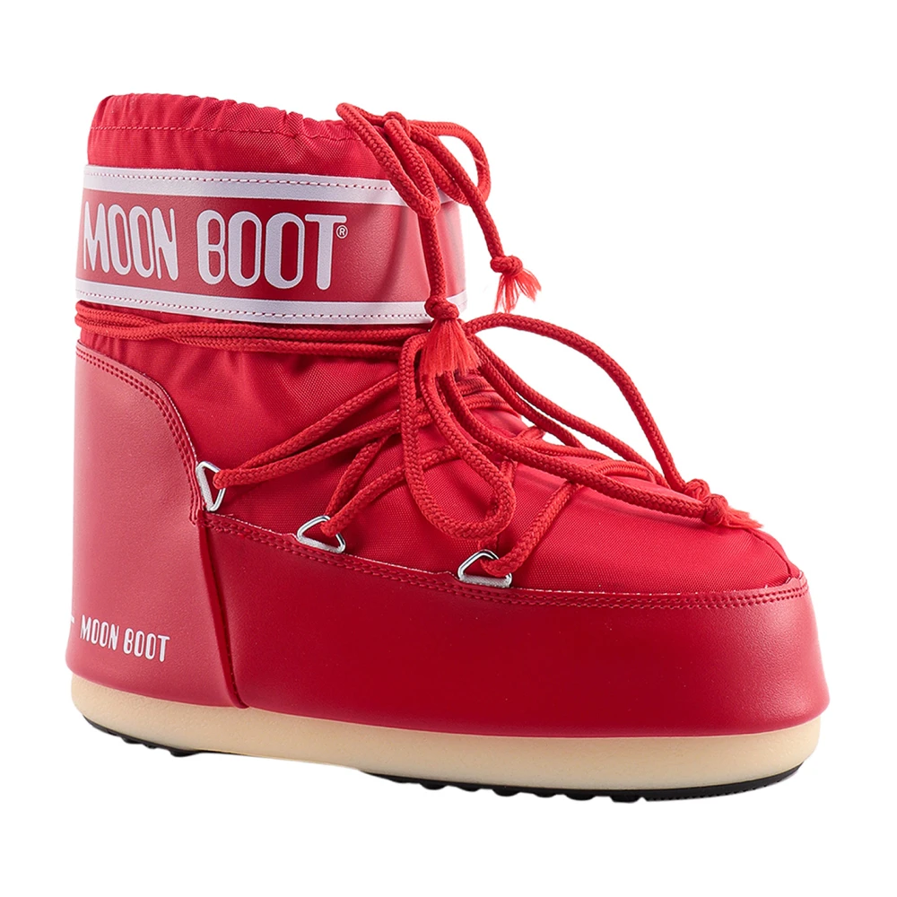 moon boot Rode Enkellaarzen met Kruisende Veters Red Dames