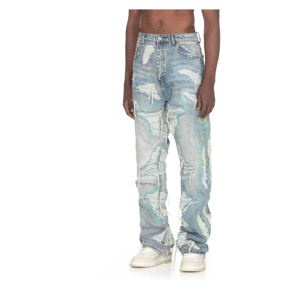 Who Decides War Blauwe Katoenen Jeans met Studs en Gescheurde Details Blue Heren