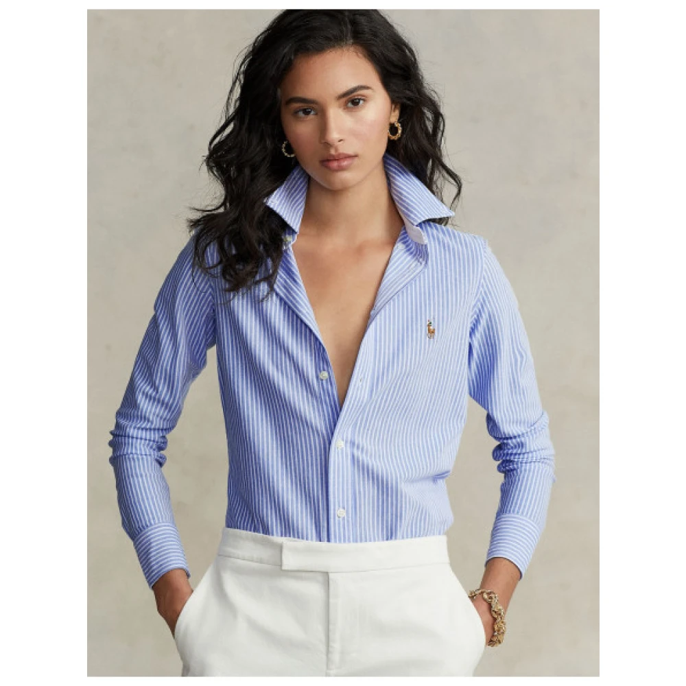 Polo Ralph Lauren Gestreepte Oxford Gebreide Heidi Shirt Blue Dames