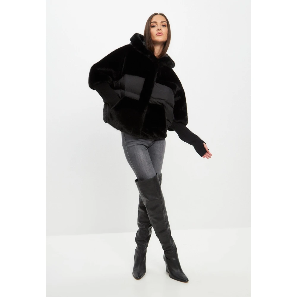 Cesare Gaspari Oversized Faux Fur Jacket Black Dames
