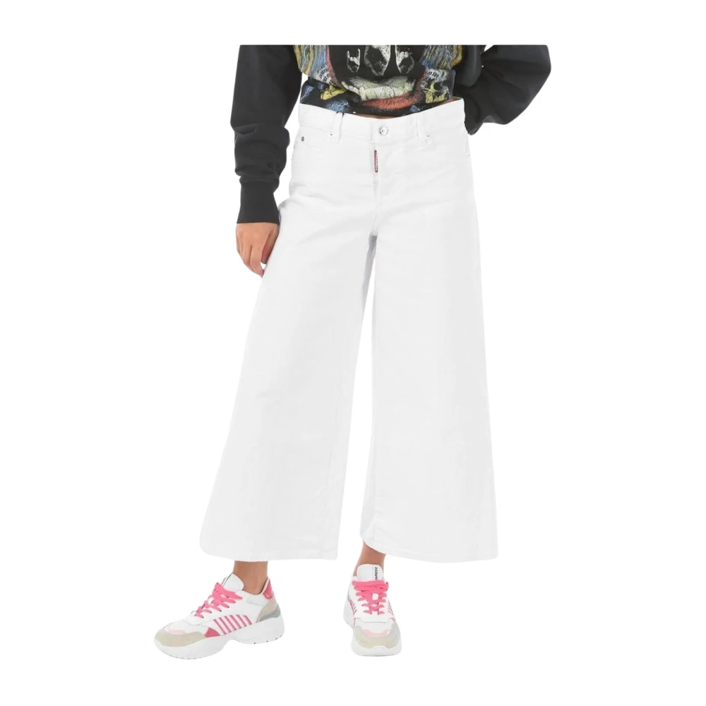 Dsquared2 Women's White Wide Jeans, Xs, Cool Girl Cropped Slim Fit Jeans With Five Pockets