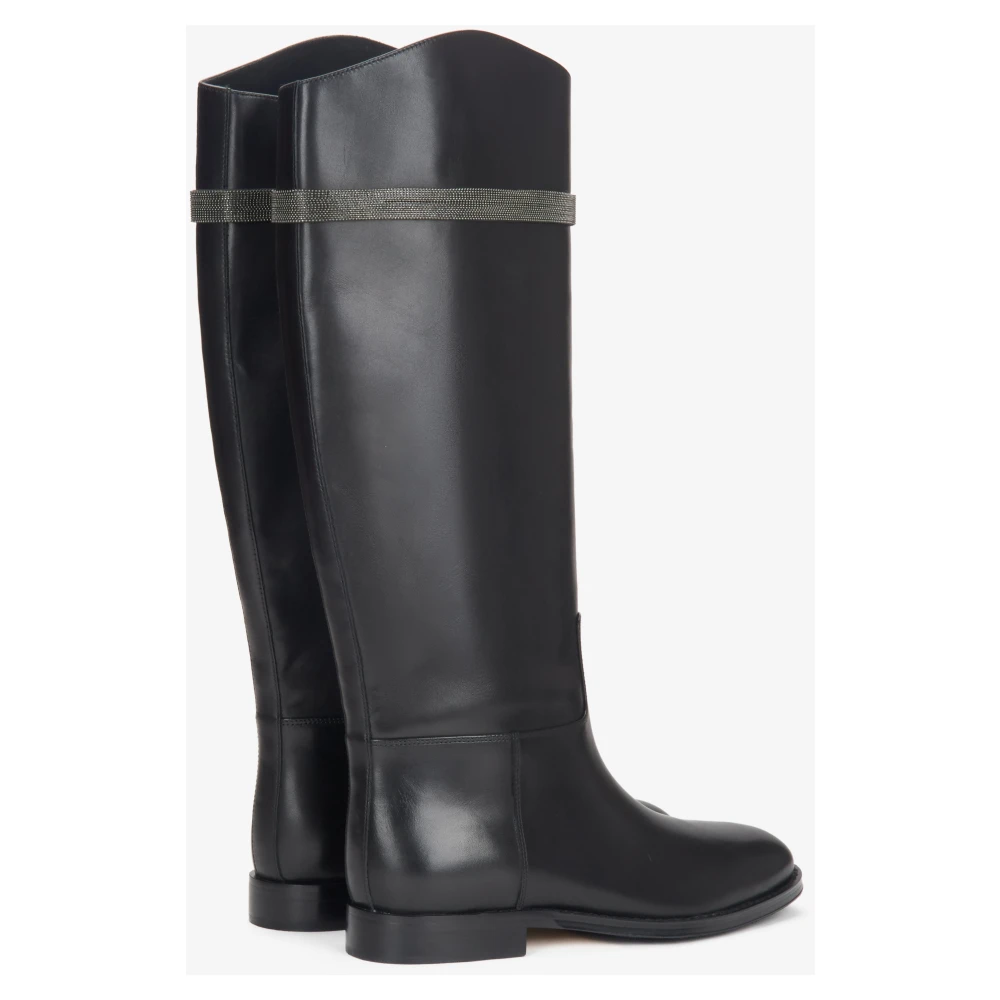 Estro Zwarte laarzen voor dames met een brede schacht en ornament van echt leer Black Dames