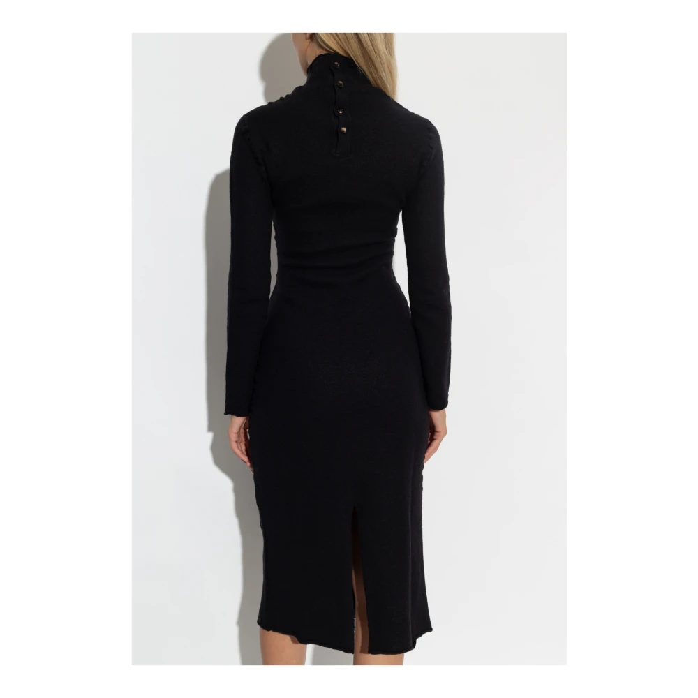 Bottega Veneta Wollen jurk met opstaande kraag Black Dames