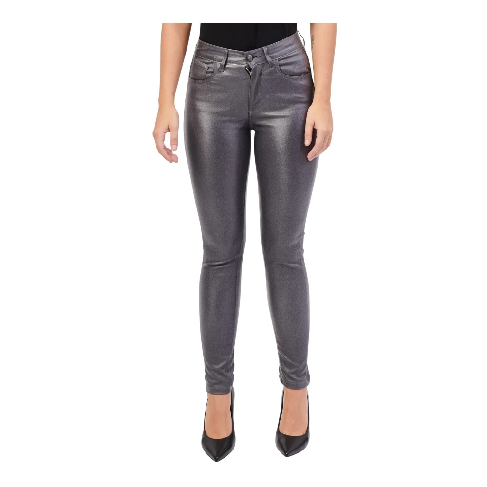 Jijil Grijze leren effect rechte pijp broek Gray Dames