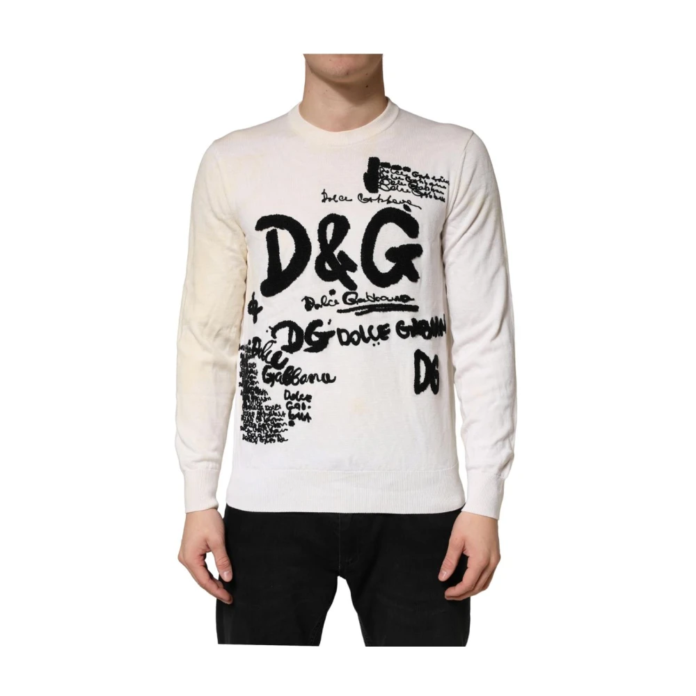 Dolce & Gabbana Men's Multicolor Virgin Wool Graphic Logo Crewneck Jumper - Sweatshirts - L - Sweatshirts & Hoodies
