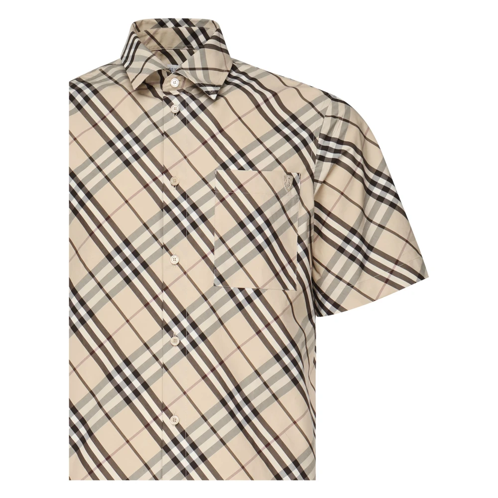 Burberry Beige Check Korte Mouw Shirt Beige Heren