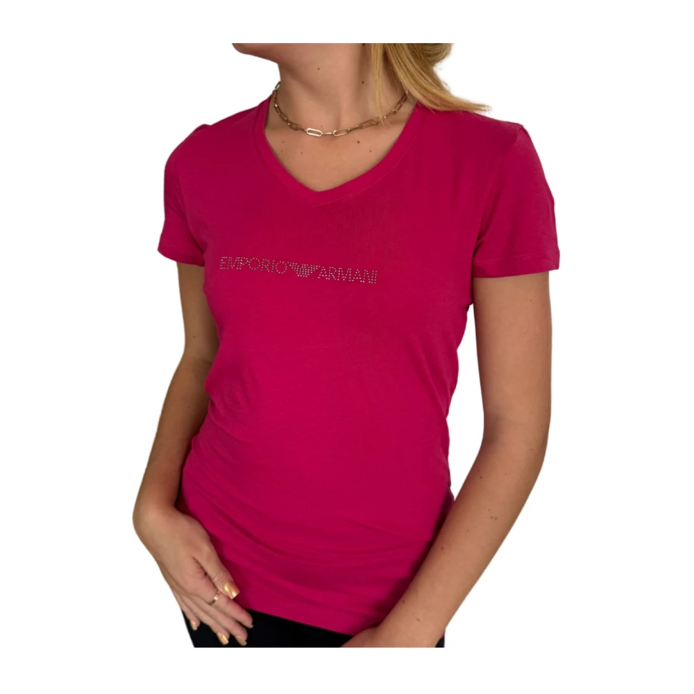 Emporio Armani T-Shirt met Studs en Slim Fit Pink Dames