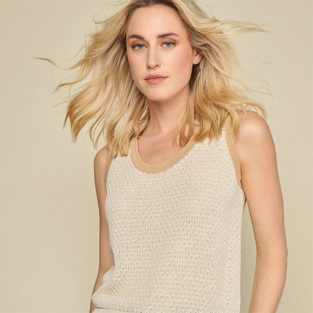 Marie Méro Beige Gebreide Top met Bruine Rand Beige Dames