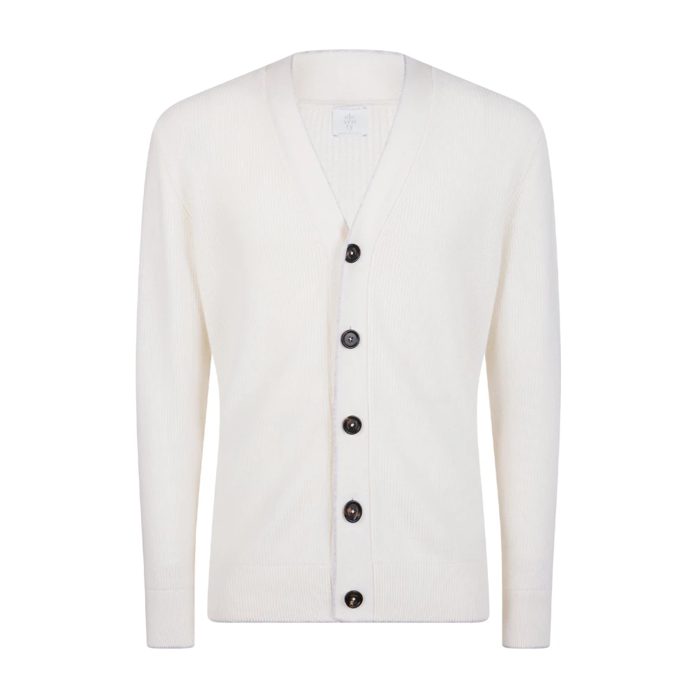 Eleventy Herr Vit Stickade Tröjor M, Kashmir, English Rib Cardigan