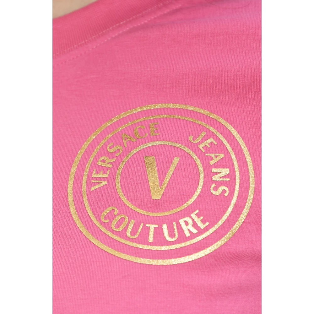 Versace Jeans Couture T-shirt met bedrukt logo Pink Dames