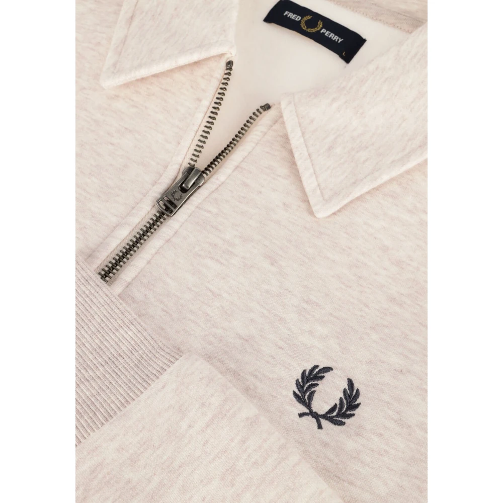 Fred Perry Halfzip Fleece Back Sweatshirt Beige Heren