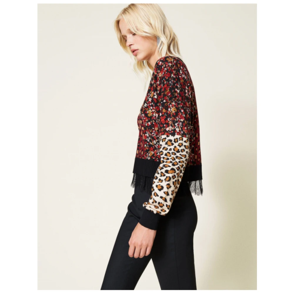 Twinset Leopard Bloemen Cardigan Set Multicolor Dames