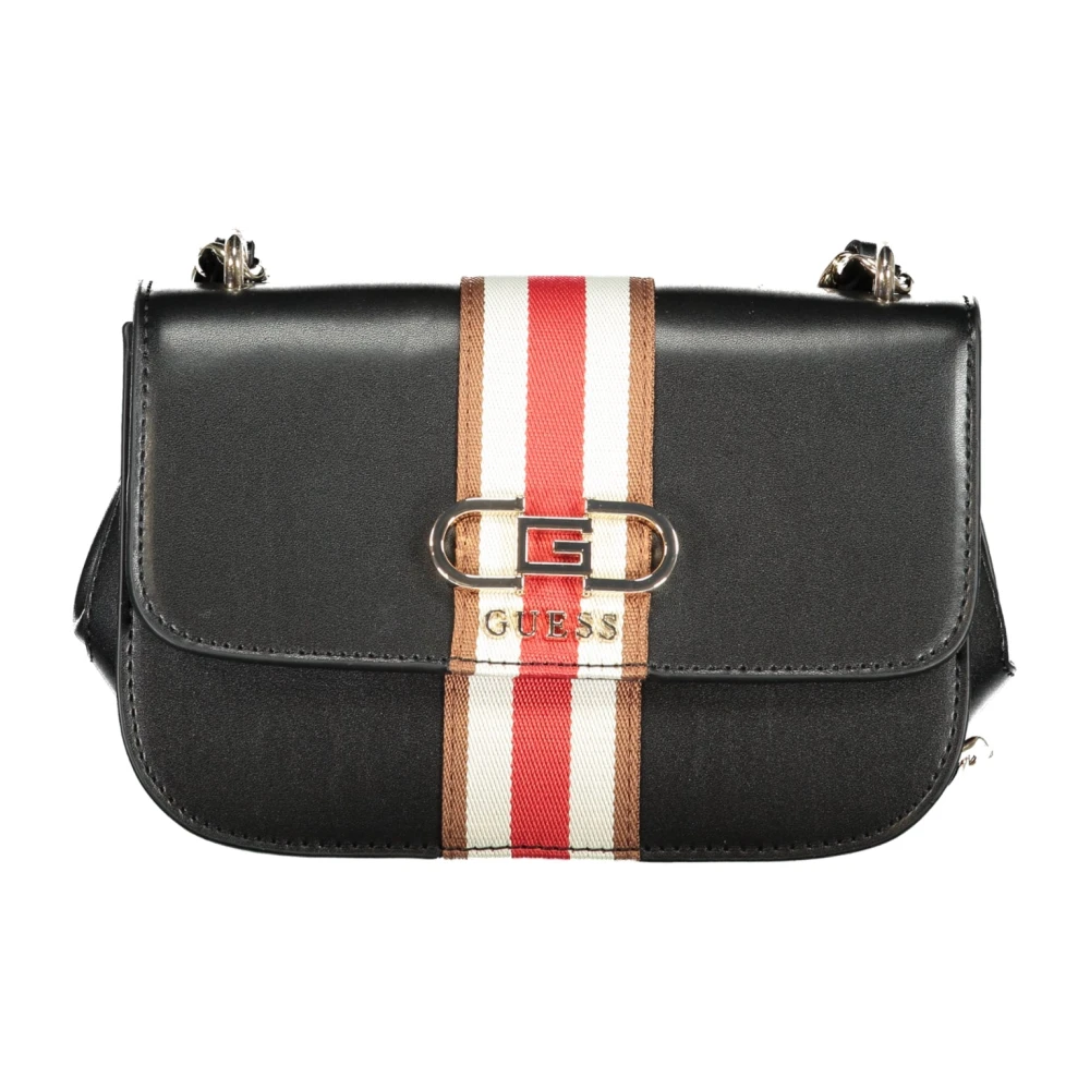 Guess Zwarte Polyethyleen Schoudertas met Verstelbare Kettingriem Black Dames