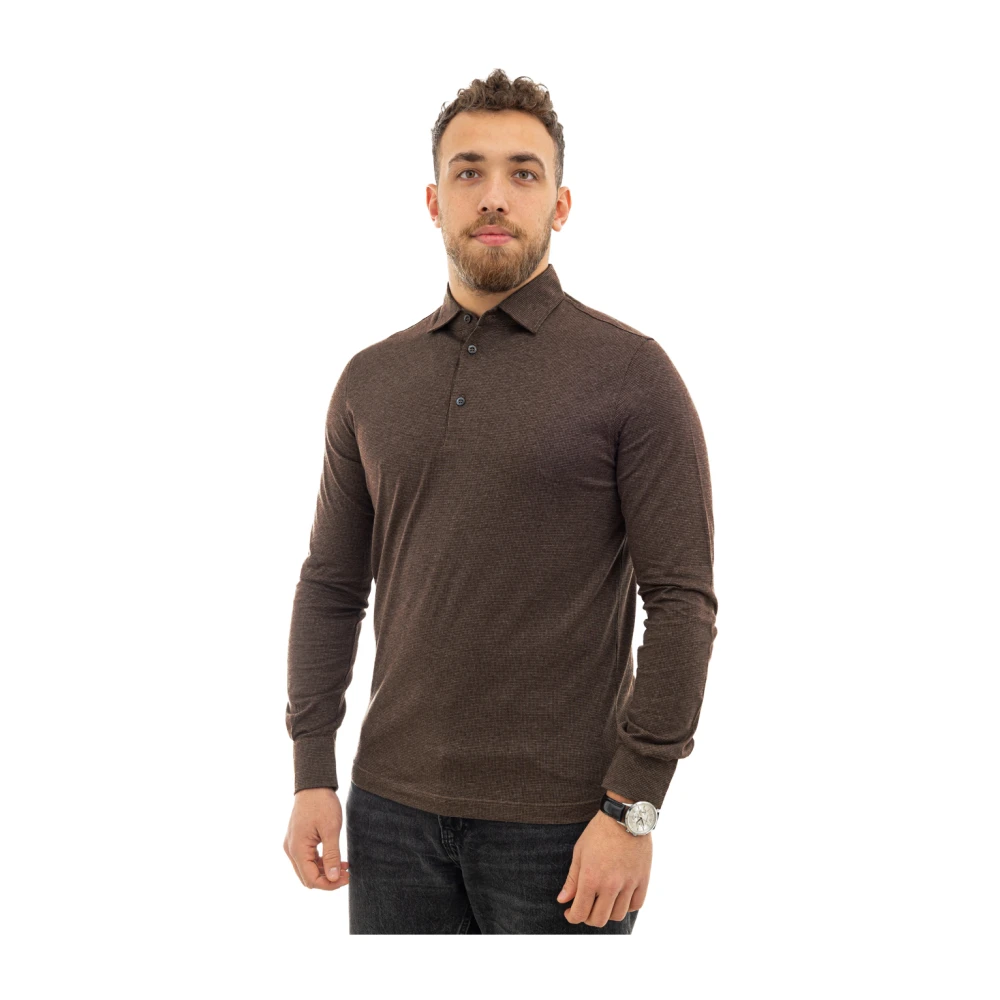 Corneliani Bruine polo met lange mouwen Brown Heren