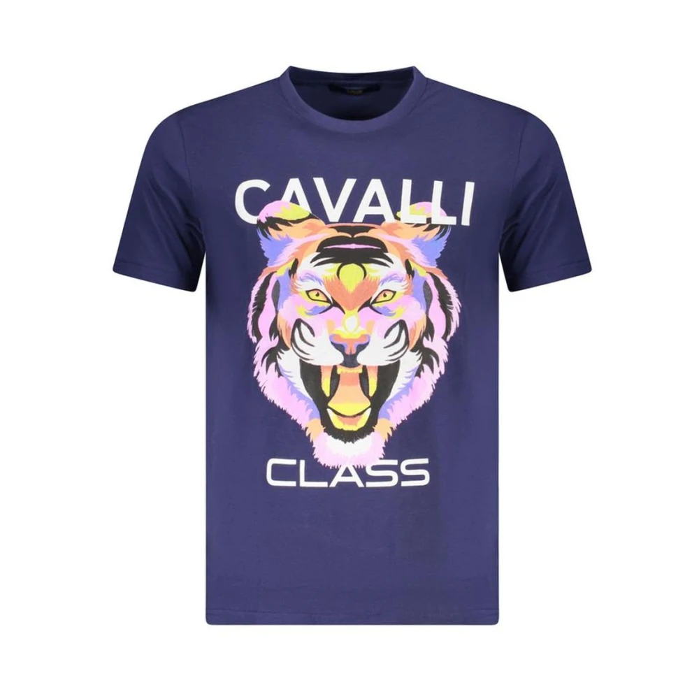 Cavalli Class Men's Blue Cotton Crew Neck T-Shirt