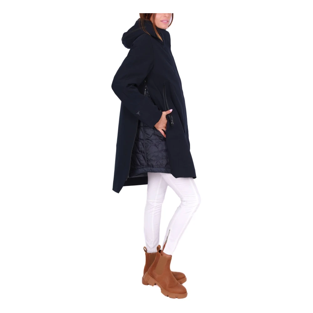 Krakatau Blauwe Lange Parka Jas met Capuchon Blue Dames