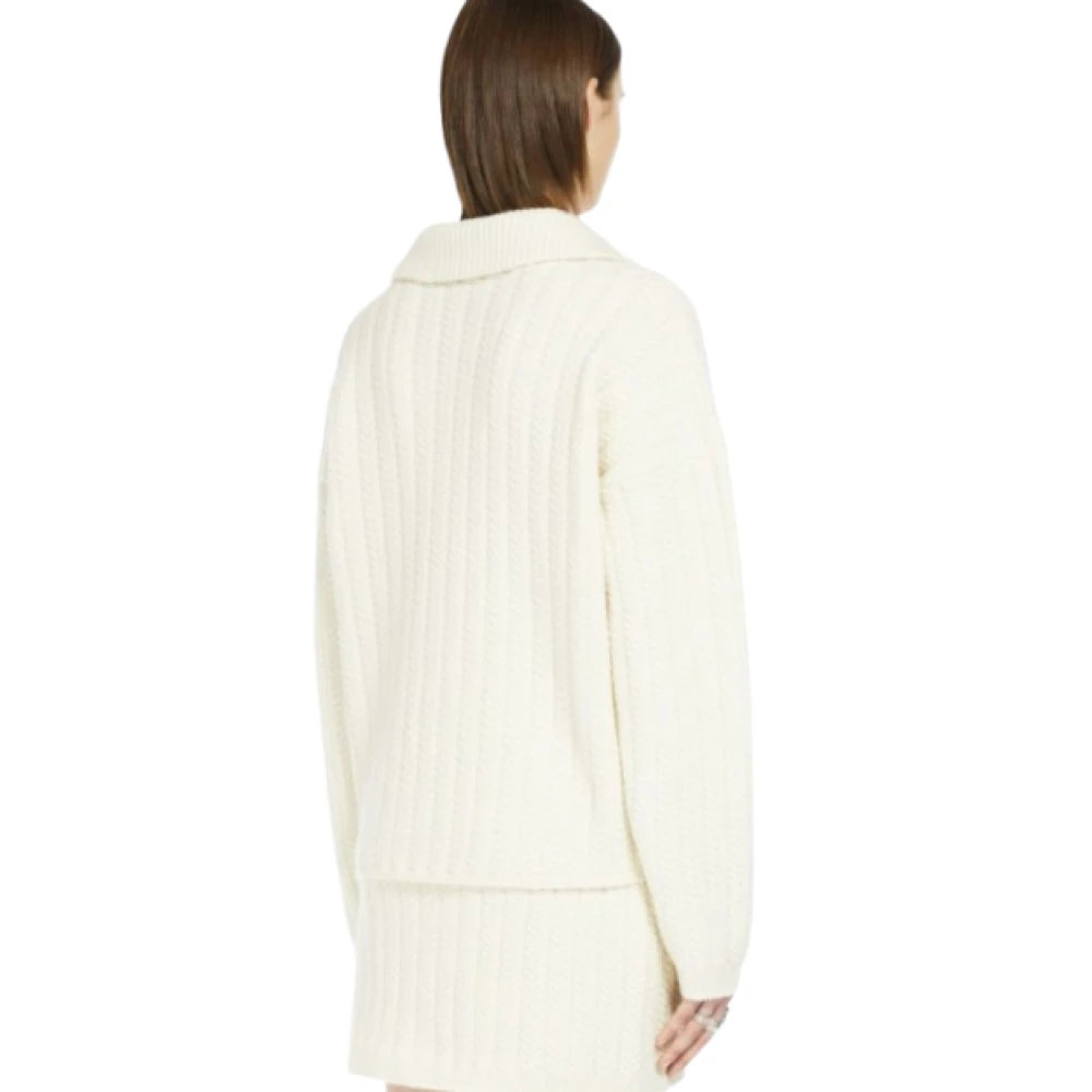 SPORTMAX Ritssluiting Gebreide Trui Ivoor Beige Dames