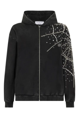 Washed Zip Hoodie Spiderweb Strass