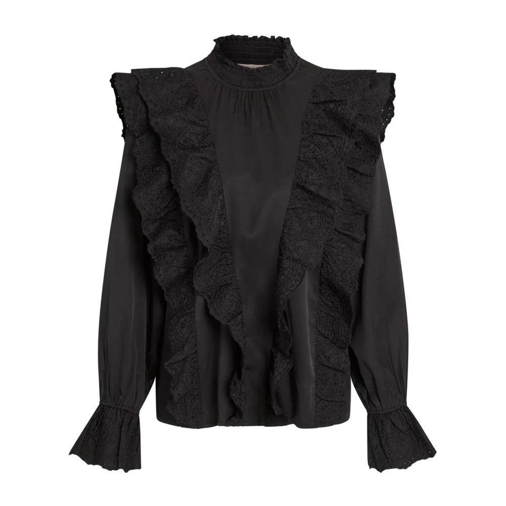 RUE de Femme Zwarte Geborduurde Ruche Blouse Black Dames