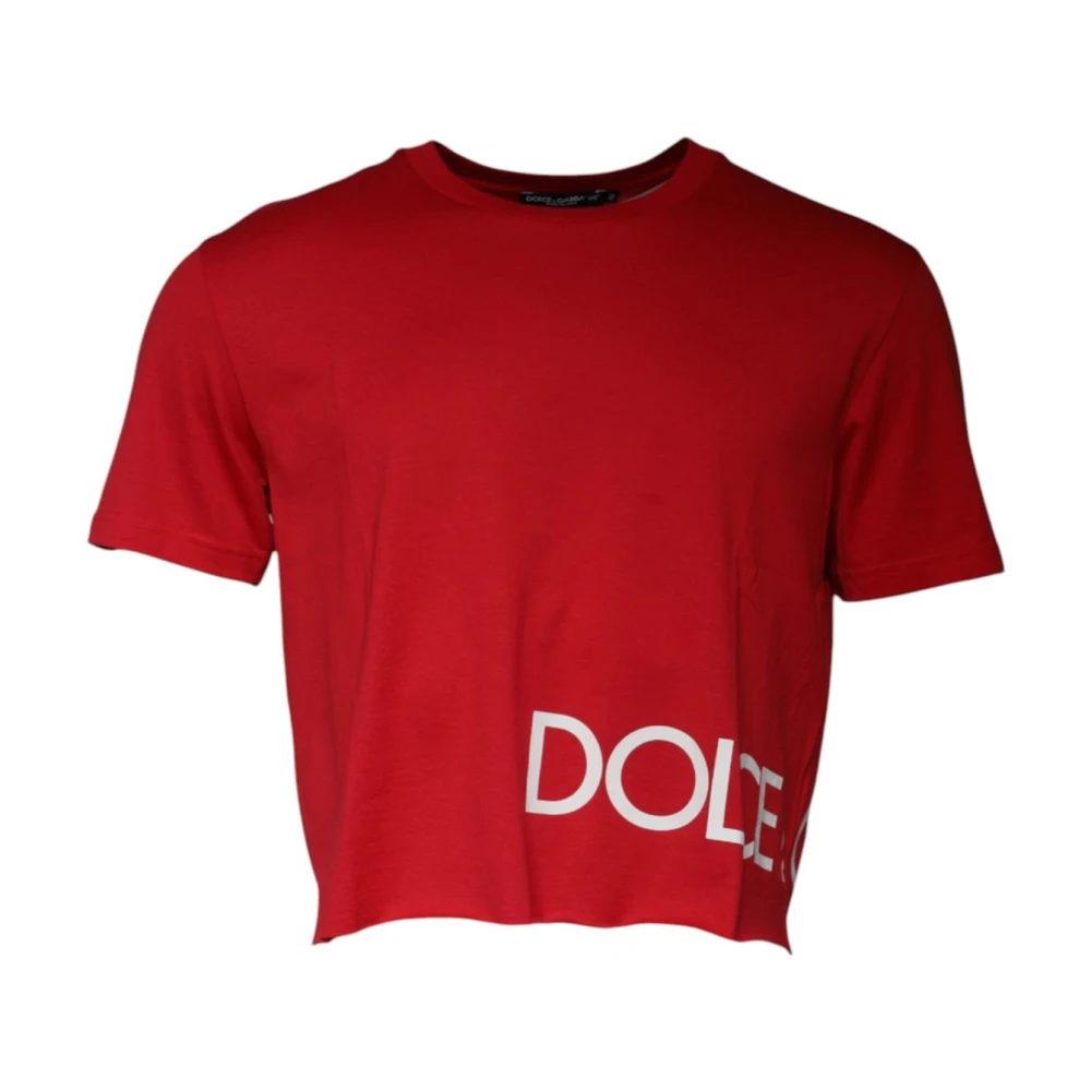 Dolce & Gabbana Men's Red Logo Print Cropped T-Shirt