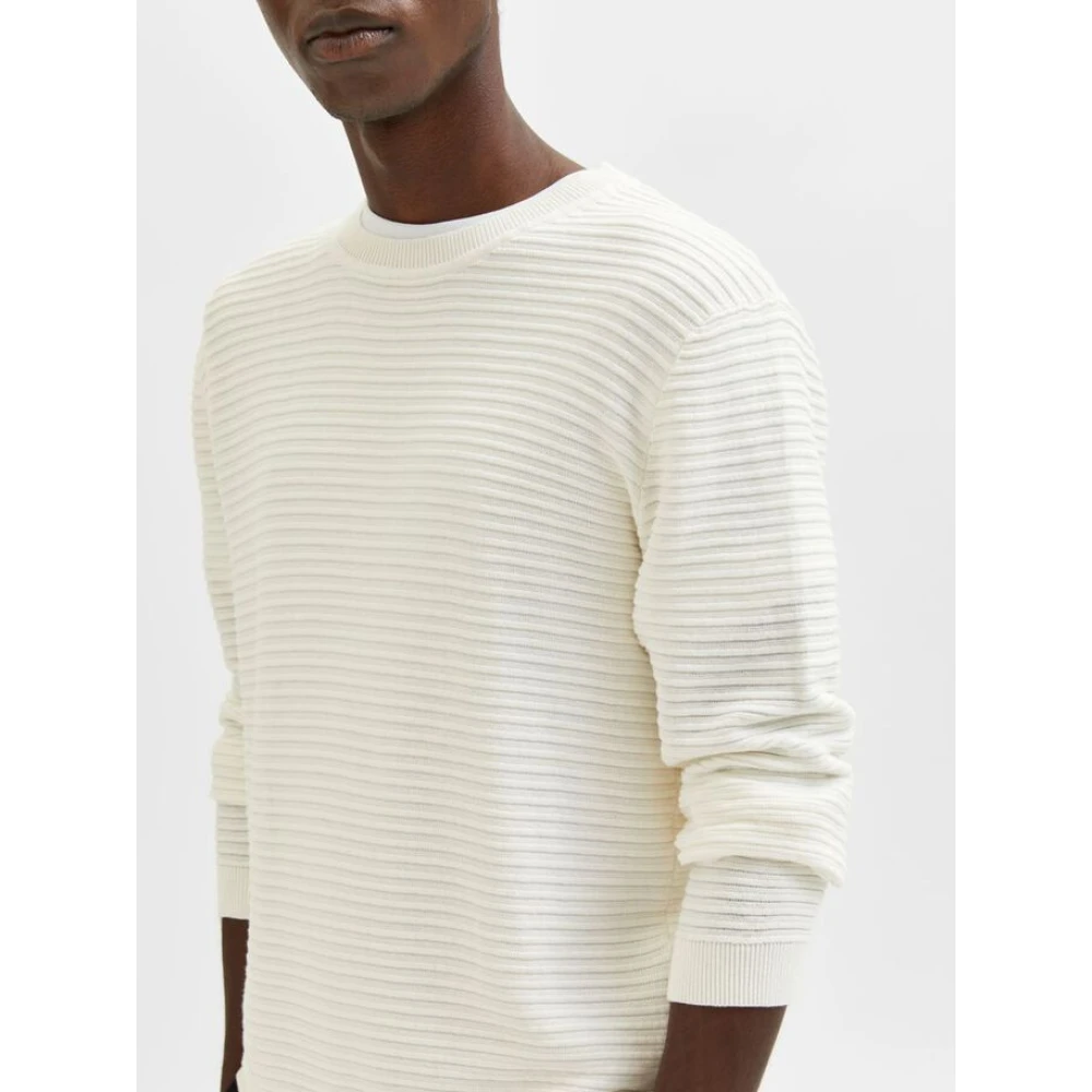 Selected Homme Masei geribbelde gebreide pullover White Heren
