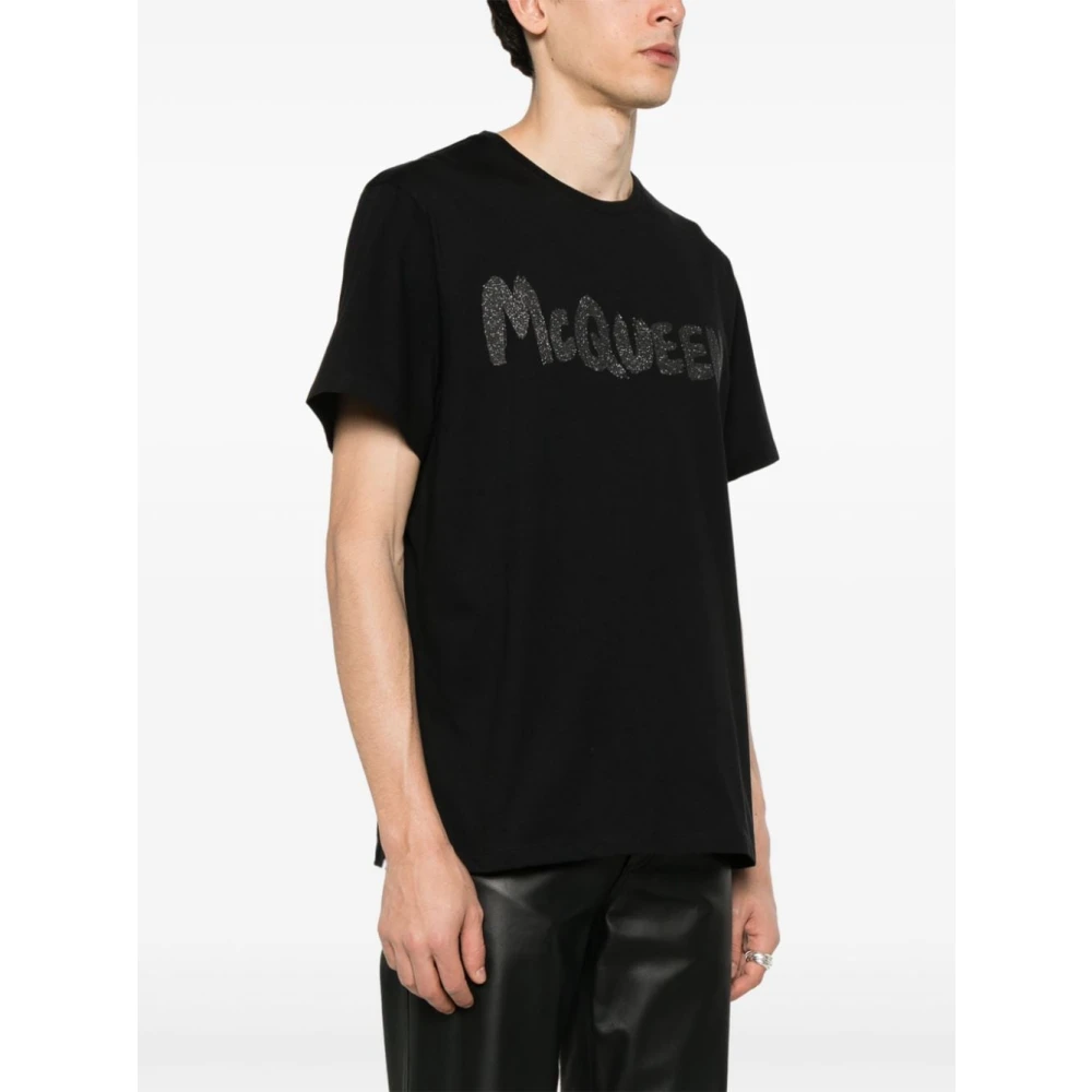 alexander mcqueen Glitter Logo Print Crew Neck T-shirt Black Heren