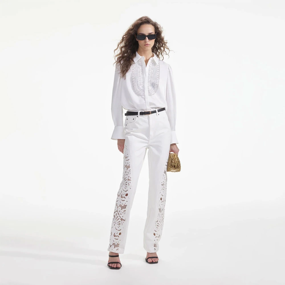 Self Portrait Cutwork Jeans White Dames