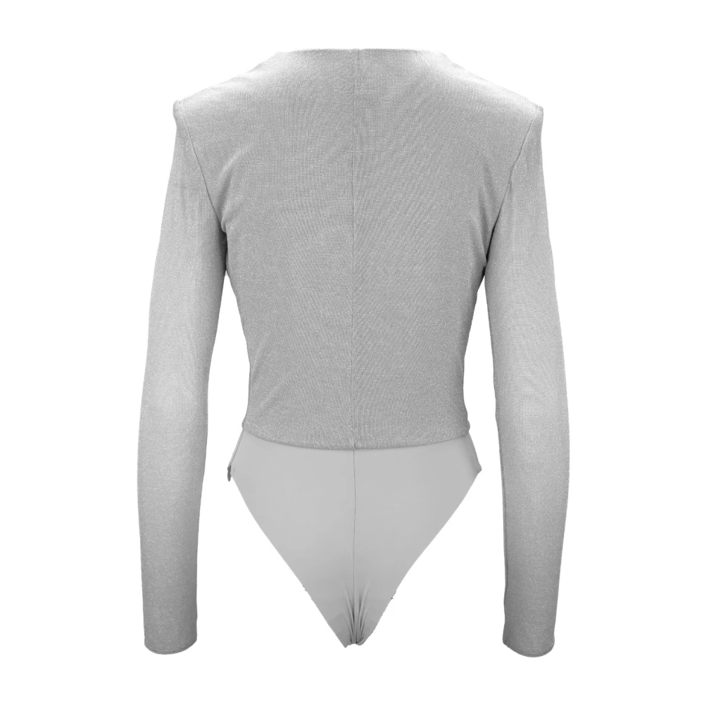 Elisabetta Franchi Glitter V-hals Lange Mouw Body Gray Dames