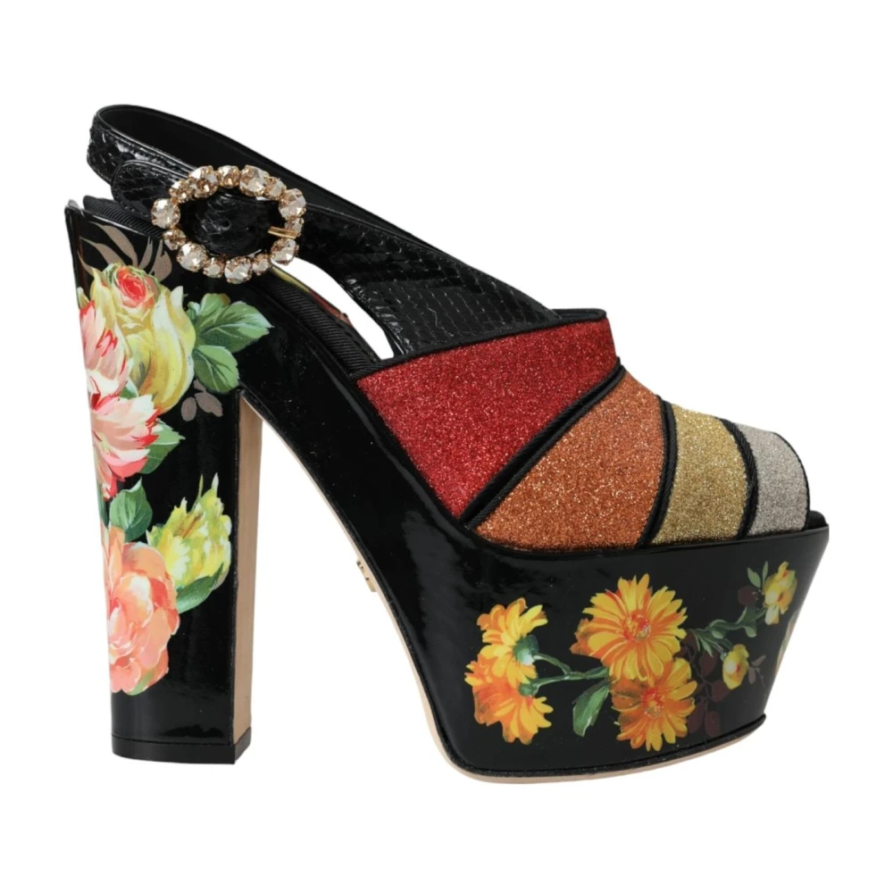 Dolce & Gabbana , High Heel Sandals, Female, Multicolor, 4 Uk, Floral Crystal Platform Sandals - Image 3
