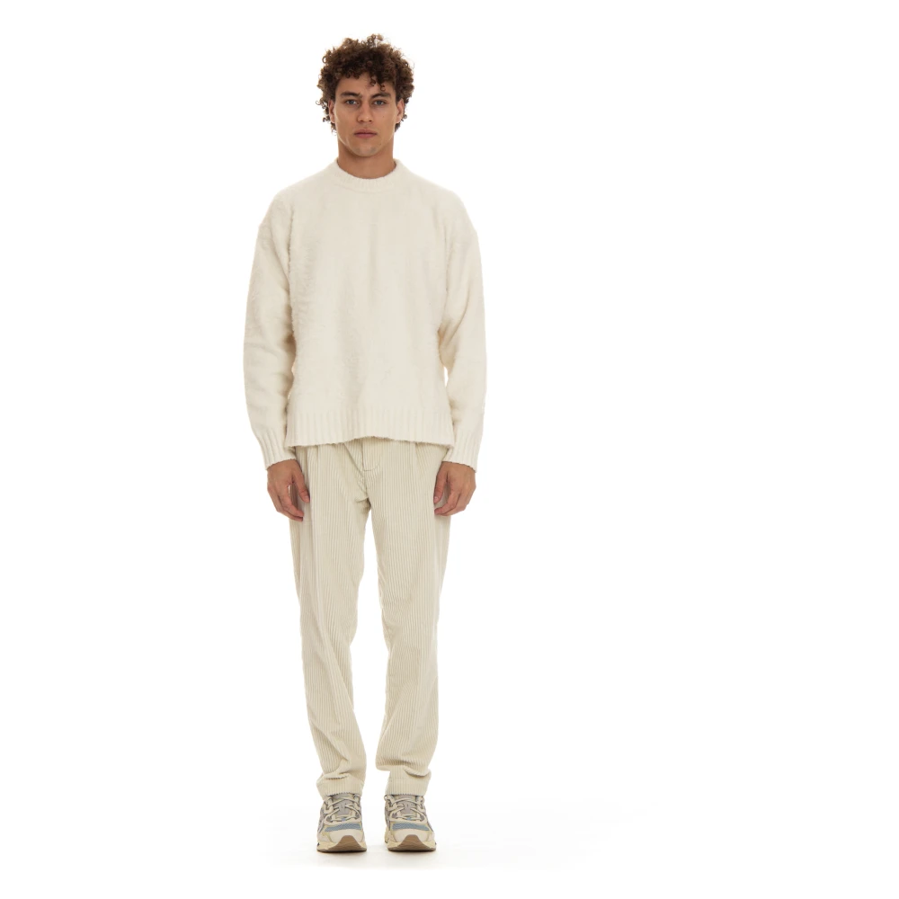 Roberto Collina Oversized Katoenen Trui met Splitten Beige Heren