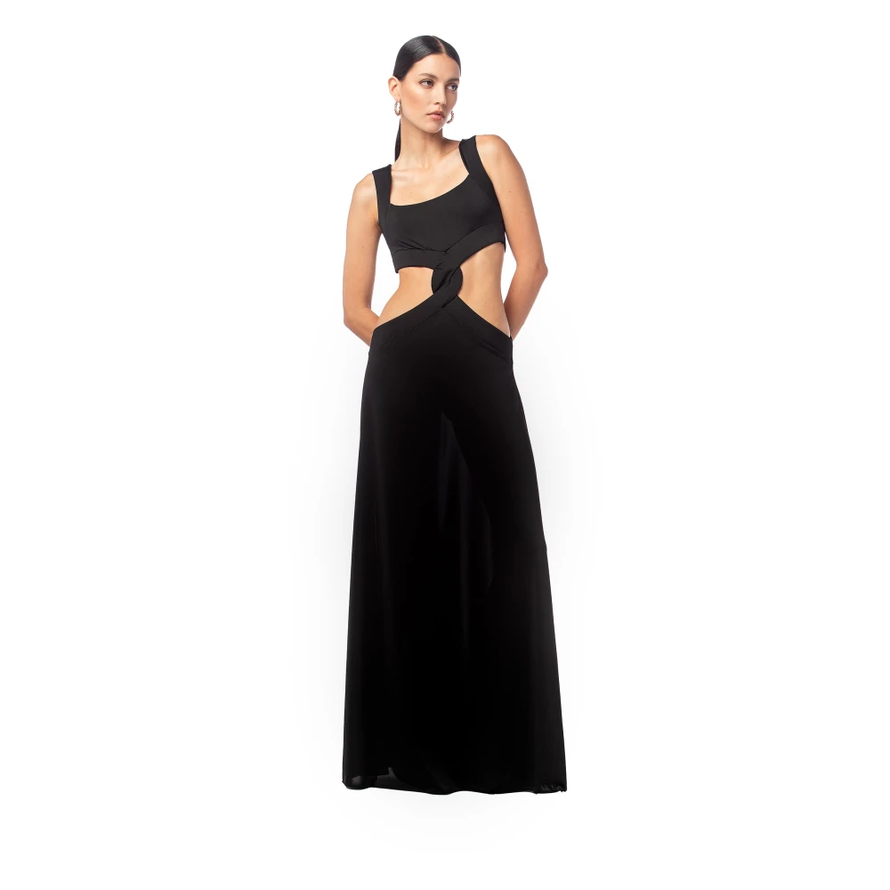 MVP wardrobe Gevlochten Detail Jersey Lange Jurk Black Dames