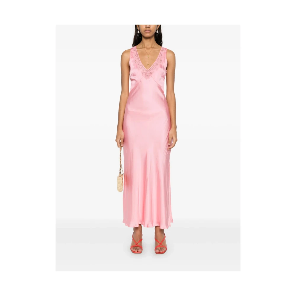 Twinset Flamingo Pink Kant V-Hals Jurk Pink Dames