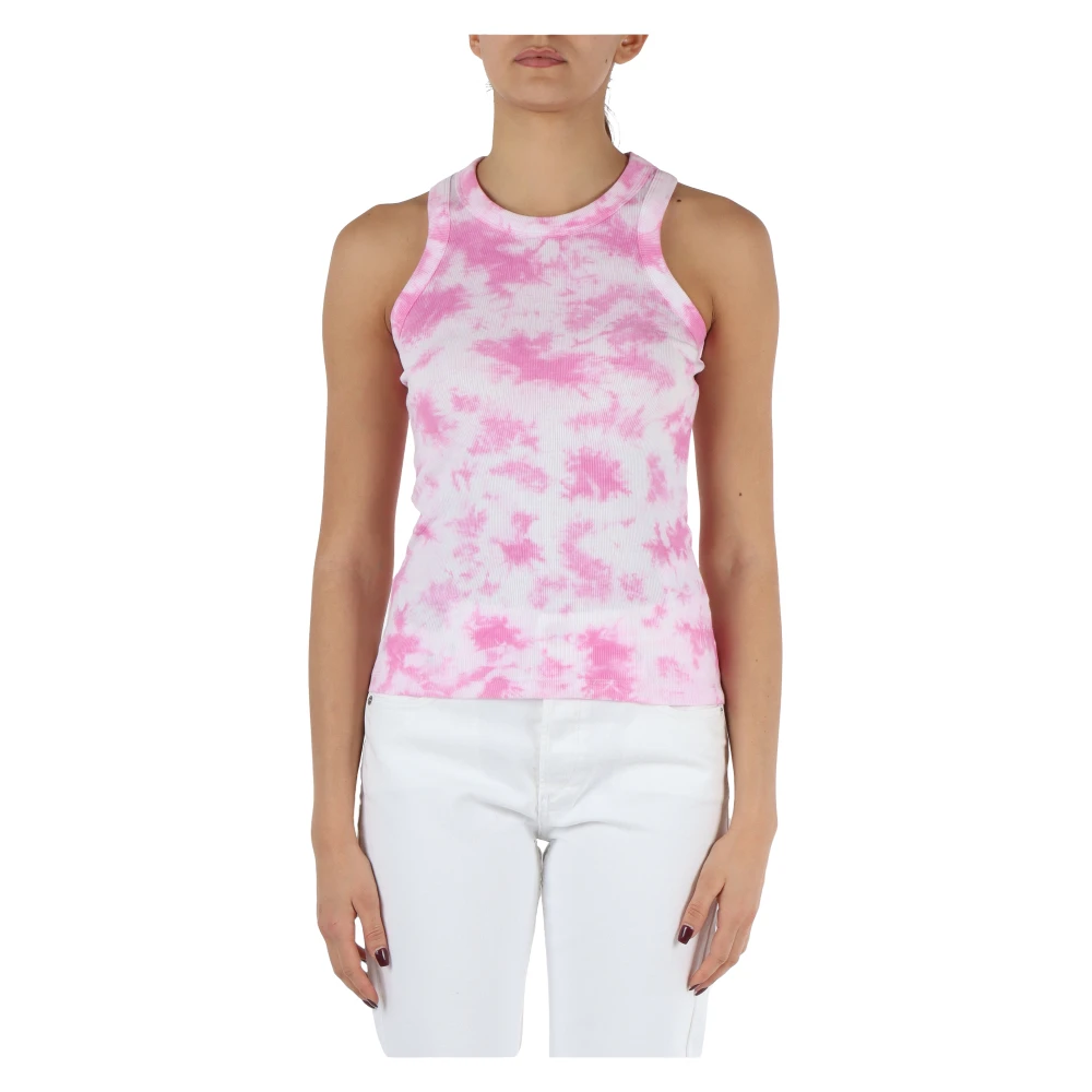 Replay Räfflad Bomull Stretch Tank Top Pink, Dam