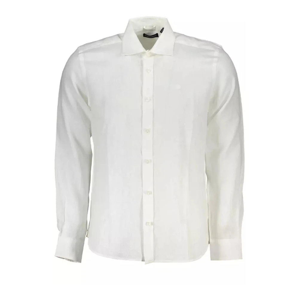 North Sails Men's White Linen Shirt With Italian Collar And Embroidery