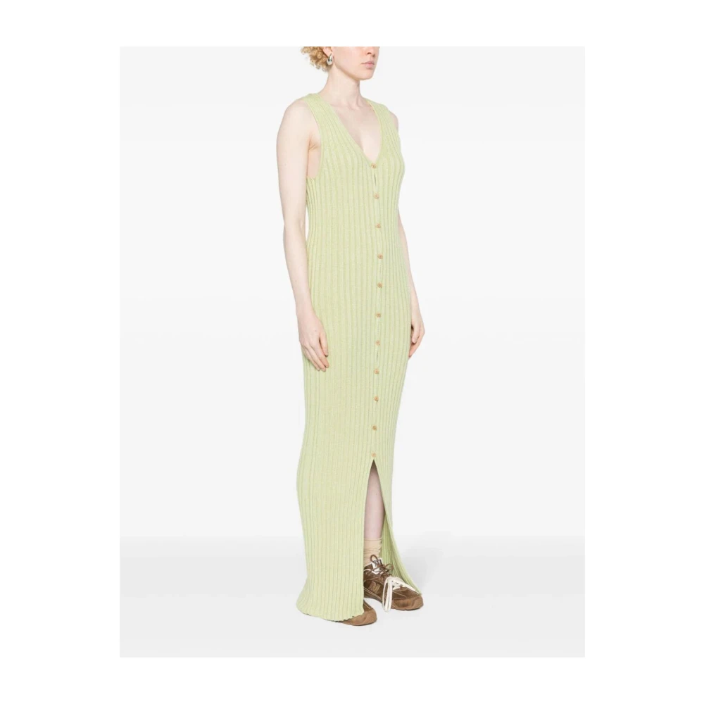 Baserange Geribbelde katoenen knoopjurk in Mimosa Green Dames