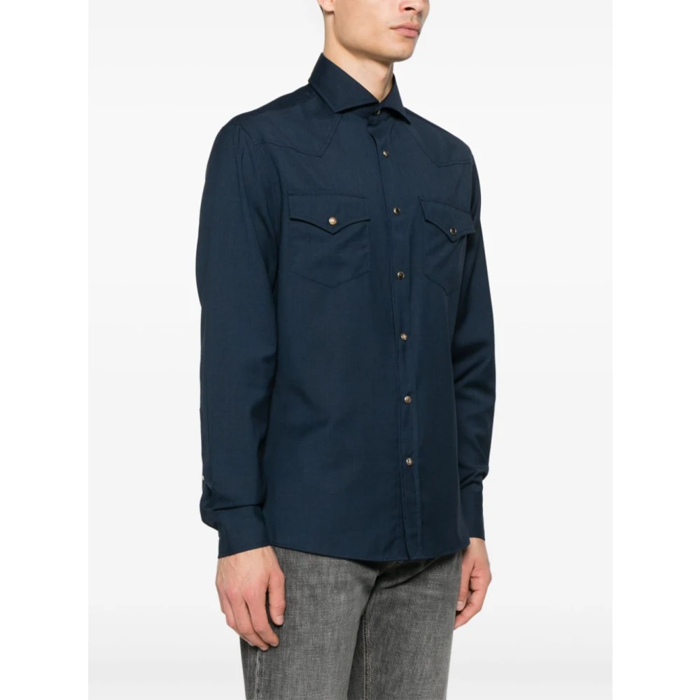 BRUNELLO CUCINELLI Navy Blauw Lang Mouw Knoopshirt Blue Heren