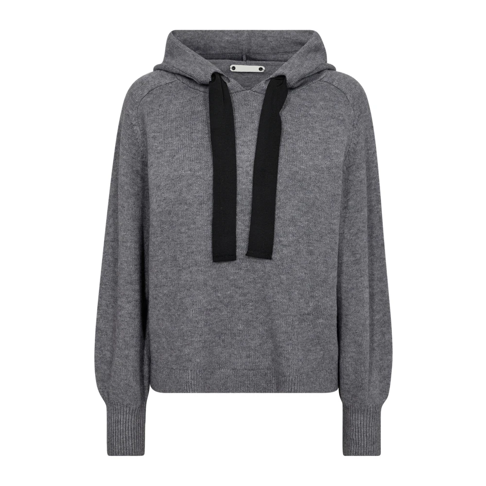 Co'Couture Hoodie Stickad Strik 32168 57-Grey Melan Gray, Dam