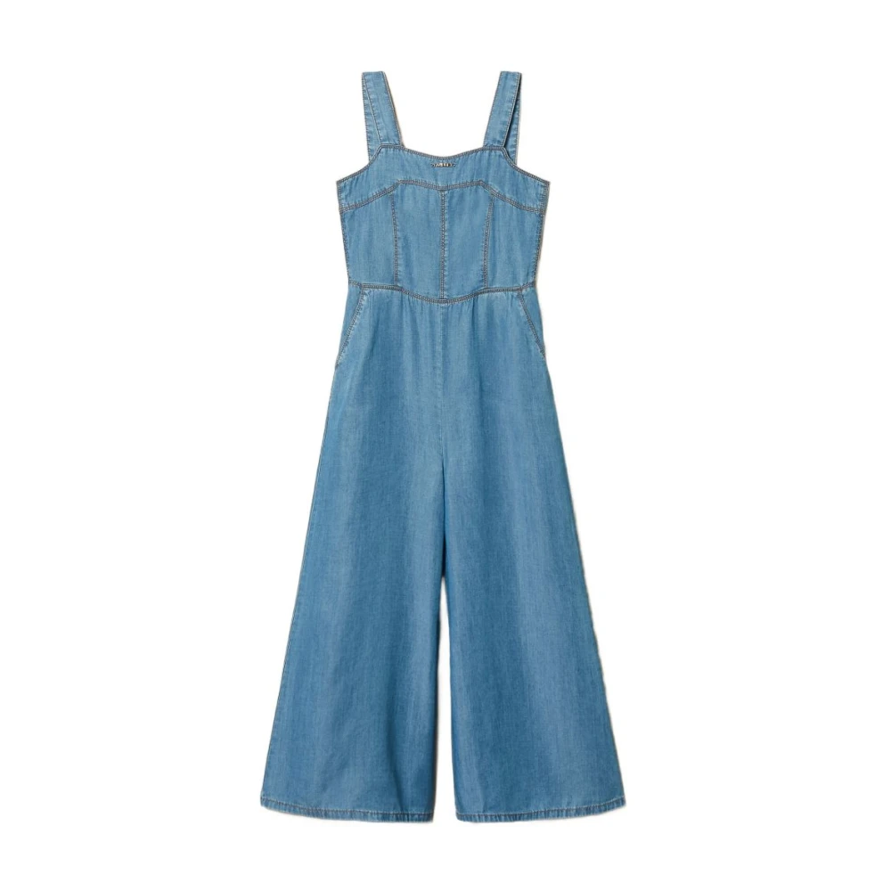 Twinset Girls Blue Jumpsuits, 8 Y, Smocking Chambray Jumpsuit