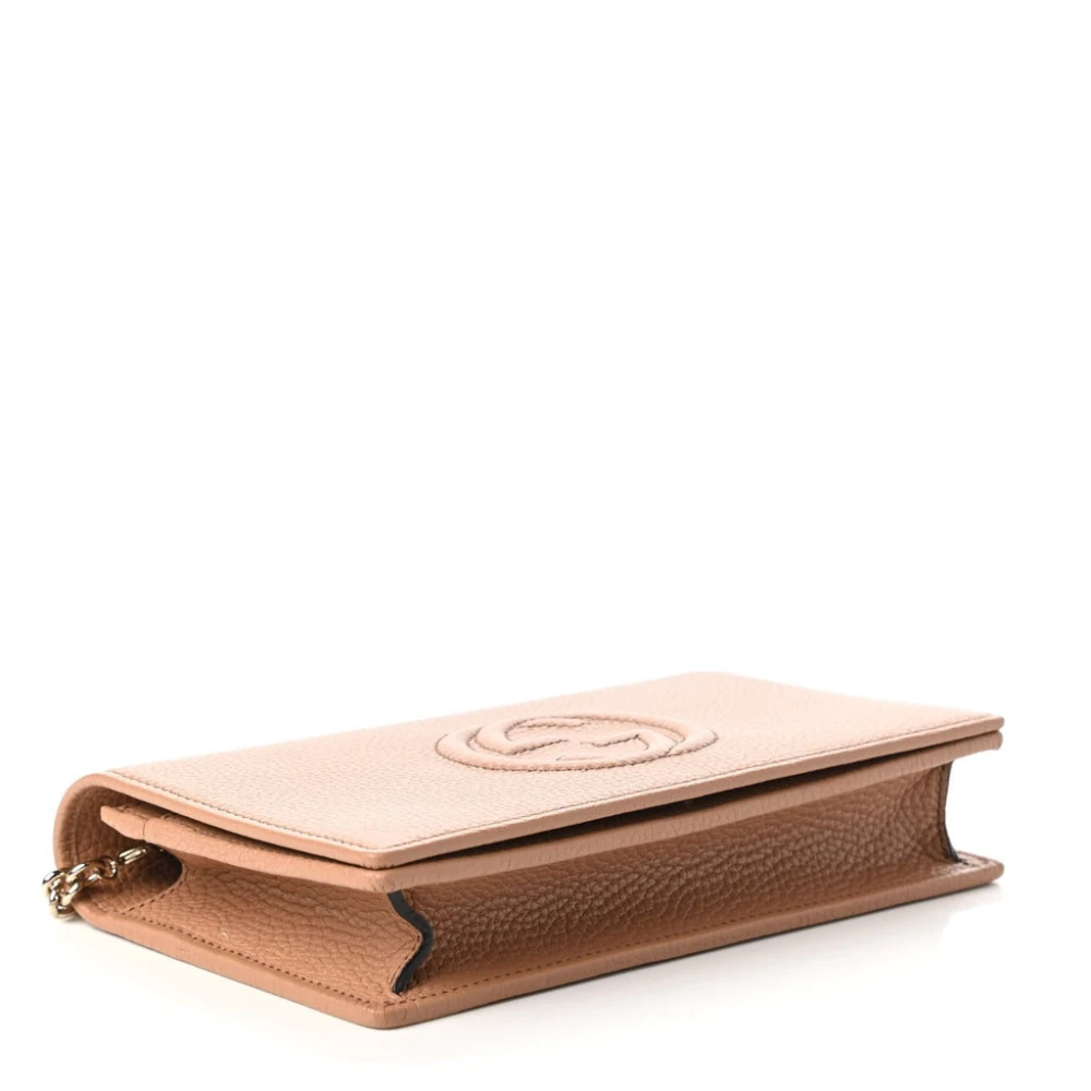 Gucci Soho Leather Wallet On Chain Clutch Crossbody Beige Dames