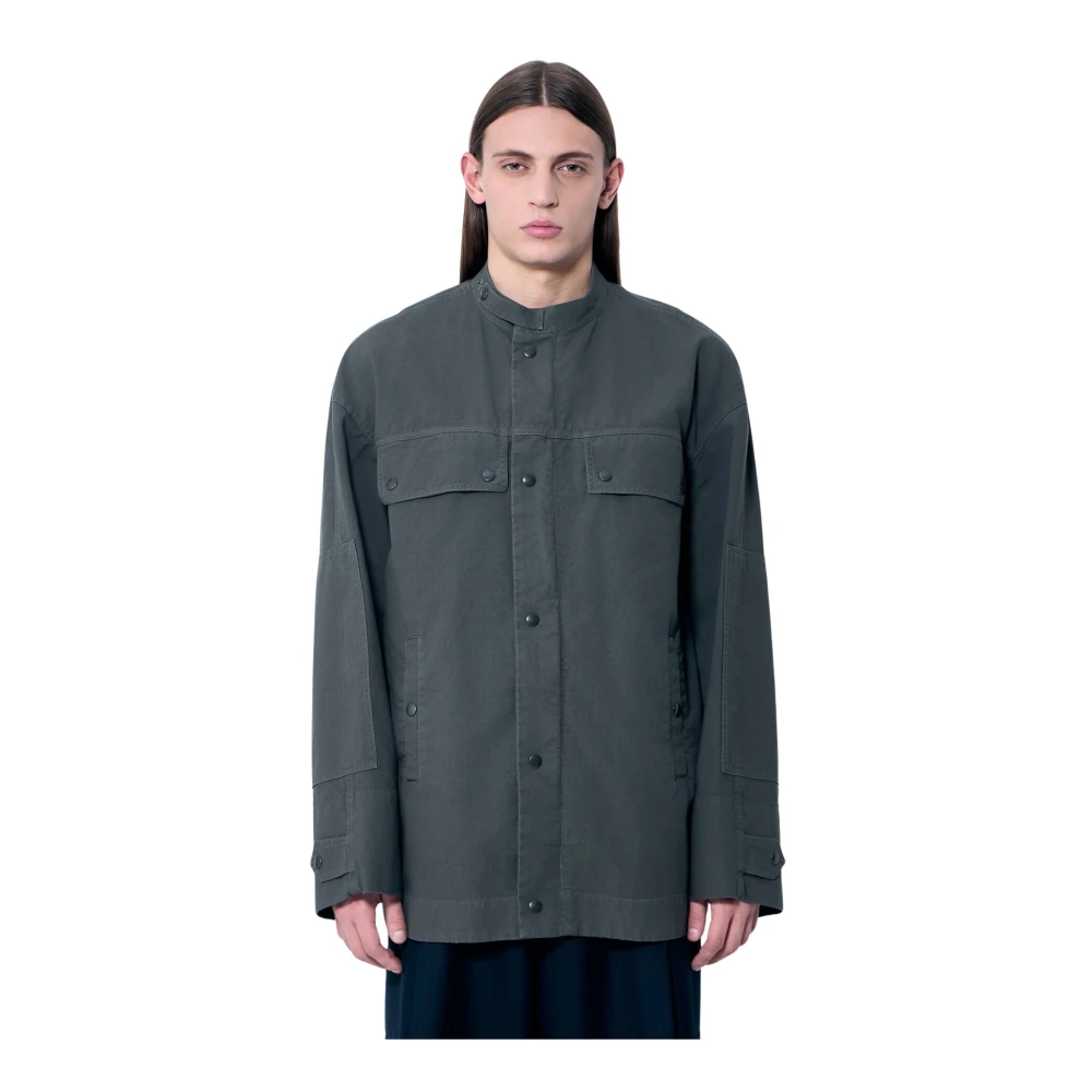 Dries Van Noten Jas met paneelconstructie en opa kraag Gray Heren