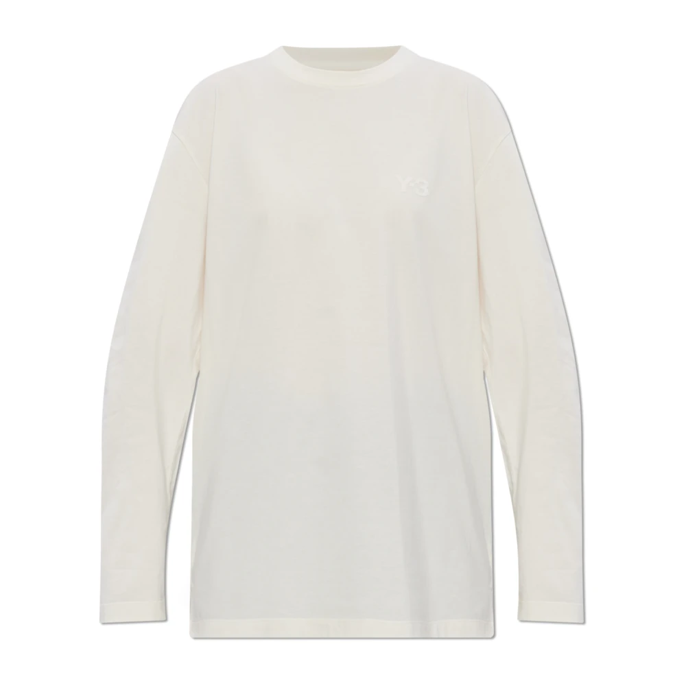 Y-3 Men's Beige Logo T-Shirt - Long Sleeve T-Shirts - Xs - Tops